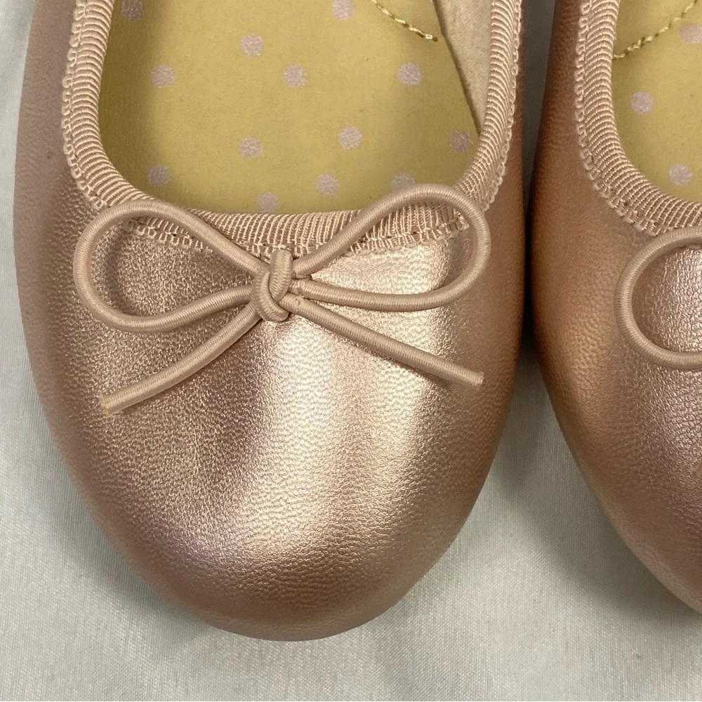 Cat & Jack Girl Chic Ballet Flats with Bow Accent Rose Gold Metallic Size 13